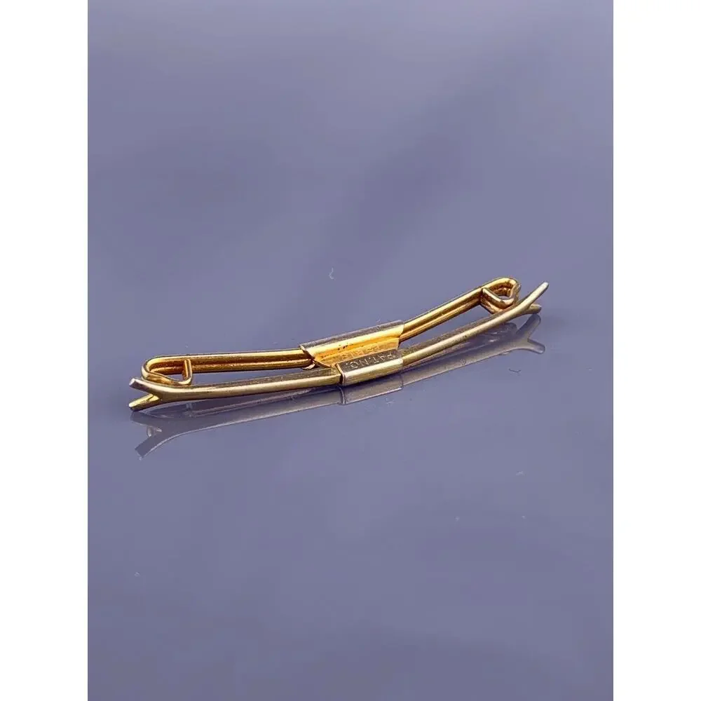 Y Wishbone Ends Gold Plated Tie Collar Bar Formal Simple Swank 2” Vintage